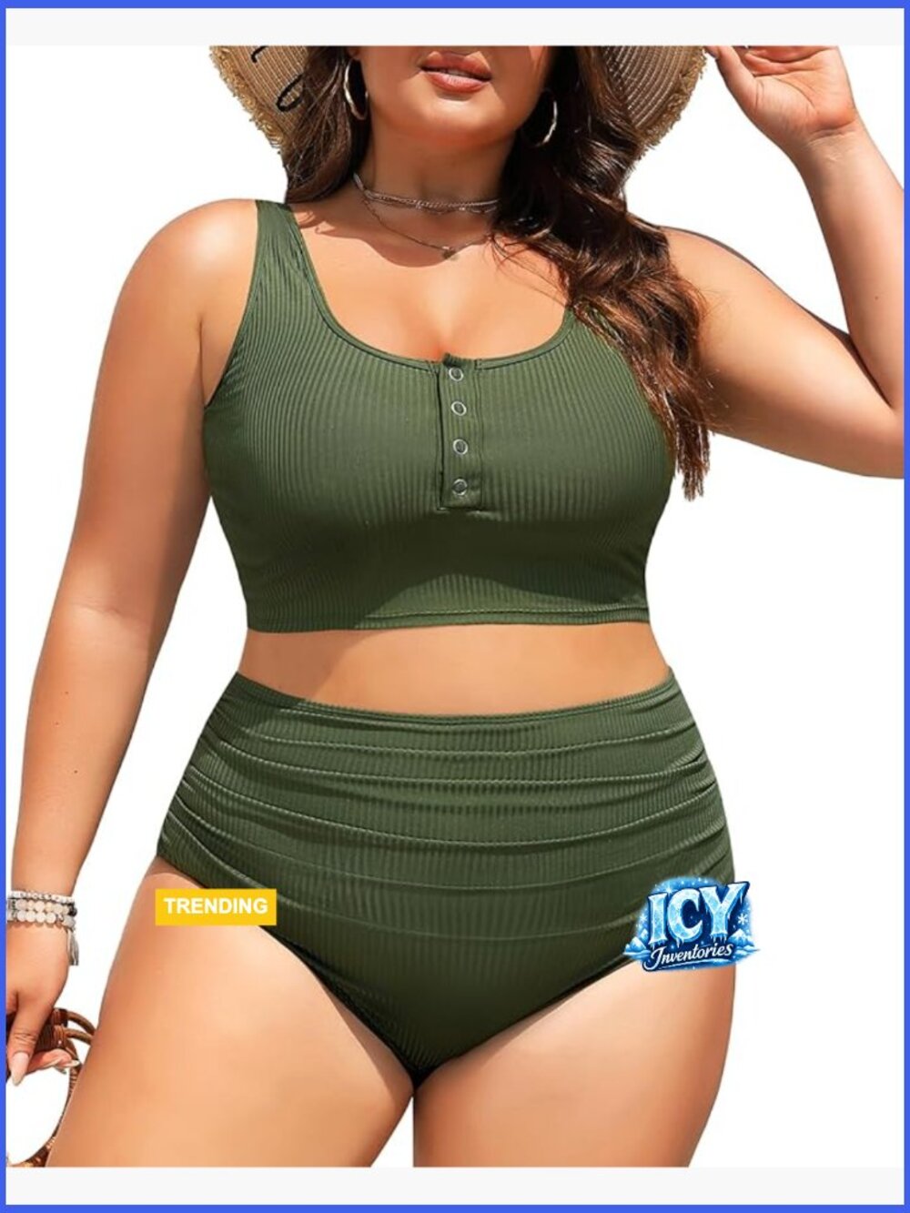 Plus Size Ribbed High Waisted Bikini Set Tummy Control Swimwear 2 Piece Bathing